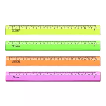 Линейка 25 см Стамм, флюорисцентная, прозрачная, микс