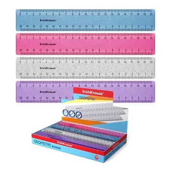 Линейка_ 20 см ErichKrause Glitter, пластик, микс из 4 цветов, в коробке-дисплее