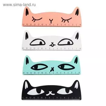 Линейка деревянная 15 см deVENTE Cat, фигурная (штрих-код), МИКС х 4 цвета, картонная коробка