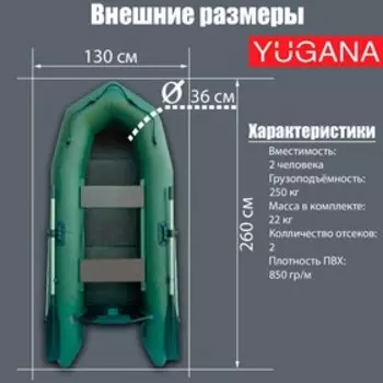 Лодка YUGANA 2600 С слань, цвет олива