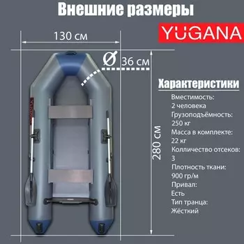 Лодка YUGANA 2800, цвет серый/синий