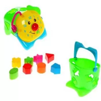 Логическая игрушка 2 в 1, сортер-ведёрко «Часики», МИКС