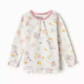 Лонгслив детский, цвет белый/котята, рост 68 см