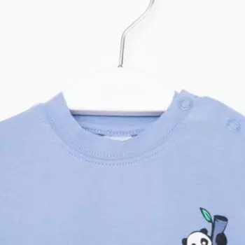 Лонгслив детский, цвет голубой/панда, рост 74 см