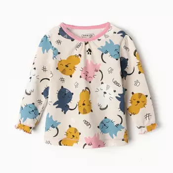 Лонгслив детский, цвет кремовый/котята, рост 68 см