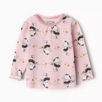 Лонгслив детский, цвет розовый/киса, рост 80 см