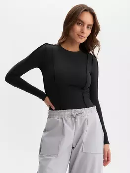 Лонгслив с декоративными швами MIST, размер 42, чёрный