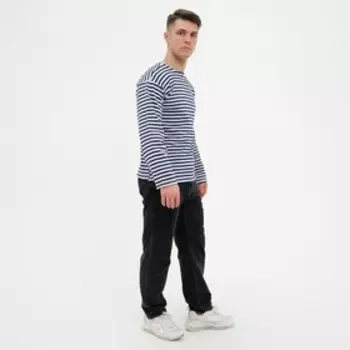 Лонгслив мужской, цвет белый/синий, размер 52