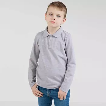 Лонгслив-поло для мальчиков, рост 122 см, цвет серый меланж
