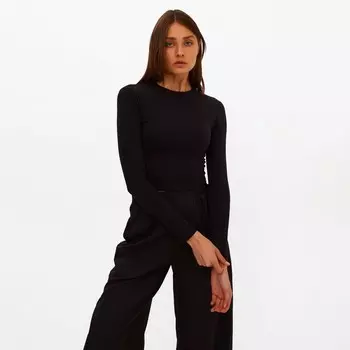 Лонгслив женский MINAKU: Basic line, чёрный, размер 46