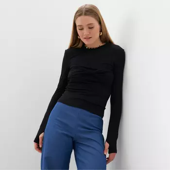 Лонгслив женский MINAKU: Casual Collection, чёрный, размер 48