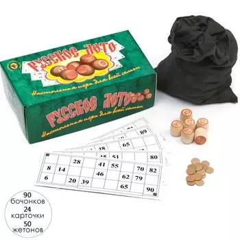 Русское лото деревянное «Для всей семьи», с бочонками