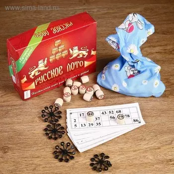 Русское лото, игра настольная "Два Грифона", 24 карточки, карточка 21 х 7.5 см, с бочонками