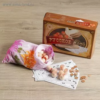 Русское лото деревянное, игра настольная "Пока все дома", 24 карточки 21 х 8 см, с бочонками