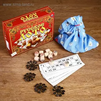 Русское лото деревянное «Семейное», 24 карточки, 50 фишек, 90 бочонков