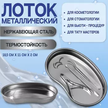 Лоток для маникюрных инструментов, нержавеющая сталь, 18,5 × 11 см, цвет серебристый