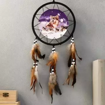 Ловец снов амулет 2 «Стая волков на снегу», круг d=20 см