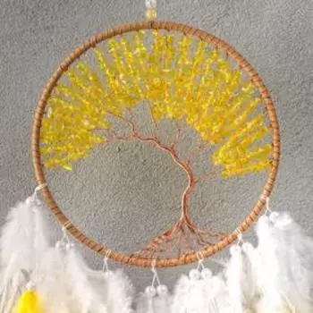 Ловец снов амулет «Дерево», жёлтый, d=16 см, 7016 см