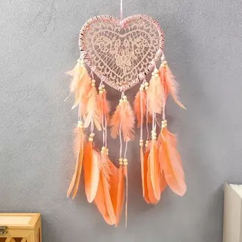 Ловец снов амулет «Кружевное сердце», персиковый, 60 см