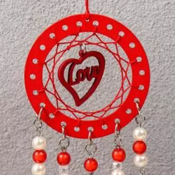 Ловец снов "Любовь в сердце" красно-белый d=7 см 25х7 см