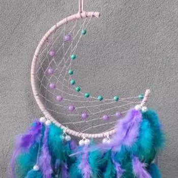 Ловец снов "Месяц с бусинами" сиренево-голубой d=16 см 55х16 см