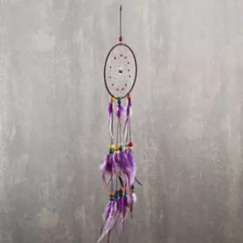 Ловец снов "Паутинка с бусинками" яркие перья МИКС 50х14 см
