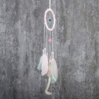 Ловец снов амулет «Паутинка с пёрышками пастельных тонов», d=11.5 см, длина 48 см