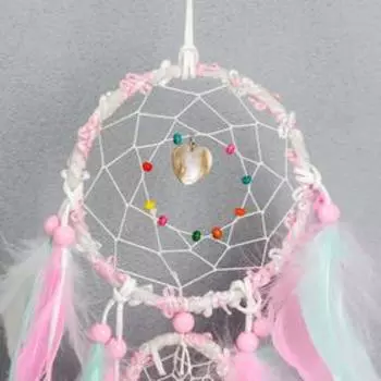 Ловец снов "Паутинка с пёрышками пастельных тонов" d=5 см, d=11,5 см длина 50 см