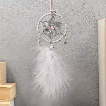 Ловец снов "Плетённый цветок" серый d=6 см 20х6 см