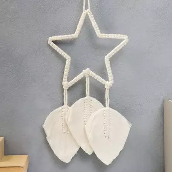 Ловец снов в технике макроме "Звёздочка и три листа" натуральный 48х20 см