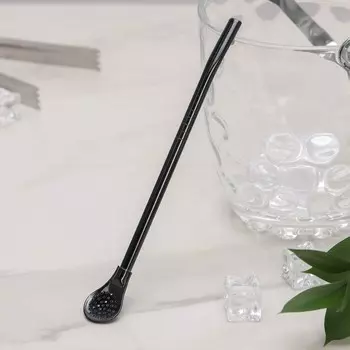 Ложка - Бомбилья для матэ, 17,5×2 см, цвет чёрный