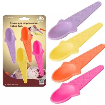 Ложка для мороженого Мультидом, пластик, длина 12 см, 4 шт