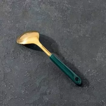 Ложка гарнирная из нержавеющей стали Base, 26×17,8×4 см, цвет металла золотой, цвет ручки зелёный