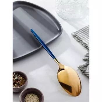 Ложка гарнирная из нержавеющей стали Magistro «Грэйс», h=27,5 см, цвет ручки голубой, цвет головы золотой