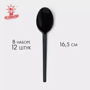 Ложка пластиковая одноразовая Не ЗАБЫЛИ!, 16.5 см, чёрная, набор 12 шт.