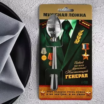 Ложка чайная с гравировкой «Настоящий генерал», на подарочной открытке, 314 см