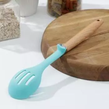 Ложка кулинарная с прорезями Доляна «Лагуна», 29 см, цвет голубой