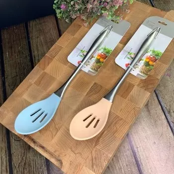 Ложка силиконовая Lenardi, с прорезями, 32 см, цвет МИКС