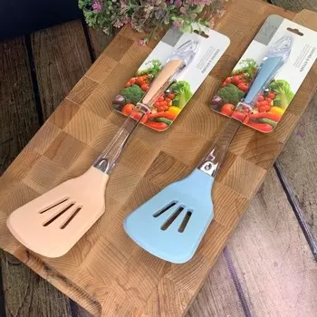 Ложка силиконовая Lenardi, с прорезями, 33 см, цвет МИКС