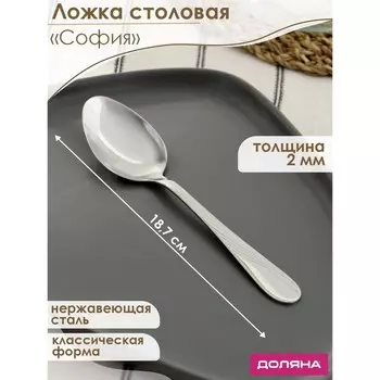 Ложка столовая из нержавеющей стали Доляна «София», длина 18.7 см, толщина 2 мм