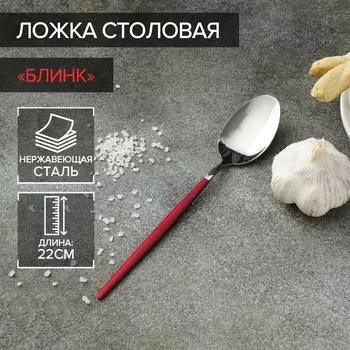 Ложка столовая из нержавеющей стали Magistro «Блинк», длина 22 см, на подвесе, цвет серебряный, красная ручка