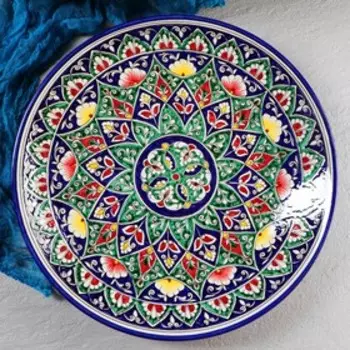 Ляган круглый Риштанская Керамика, 43см, цветной орнамент