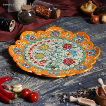 Ляган узбекский Риштанская Керамика, d=31 см, оранжевый