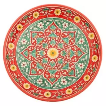 Ляган Риштанская Керамика "Цветы", 31 см, красный