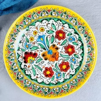 Ляган узбекский Риштанская Керамика «Турецкий узор», d=25 см, жёлтый