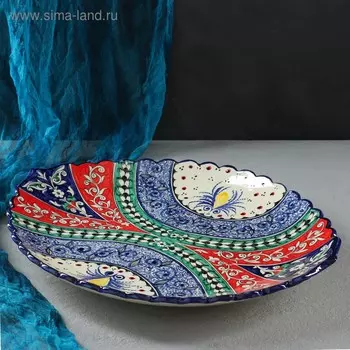 Ляган Риштанская Керамика "Узоры", 42 см, овальный, рифлёный