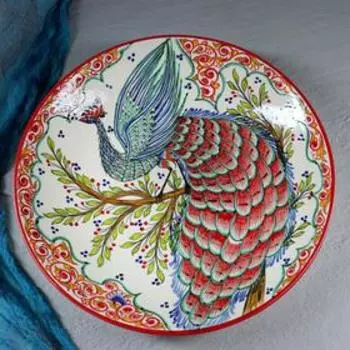 Ляган узбекский Риштанская Керамика «Жар-Птица», d=41 см, красный