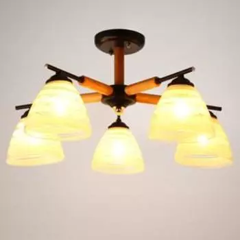 Люстра 1087/5BK 40Вт Е27 черный-светлое дерево 56х56х28 см