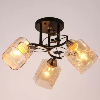 Люстра ЭкономСвет 00101/3 3х60Вт Е27, черный/янтарный, 50х50х28 см