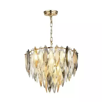 Люстра Odeon Light. Vilna, 9х40Вт, E14, 670-1770х500 мм, цвет золото, дымчатый, янтарный